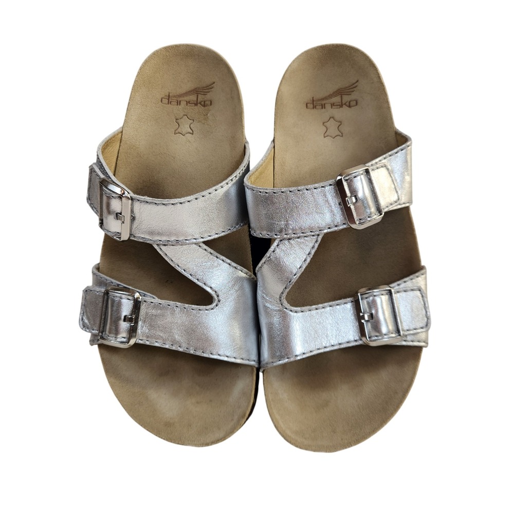 Dansko Dayna Silver Leather Slide Sandals Vibram Sole Womens EU 40‎ US 9.5/10